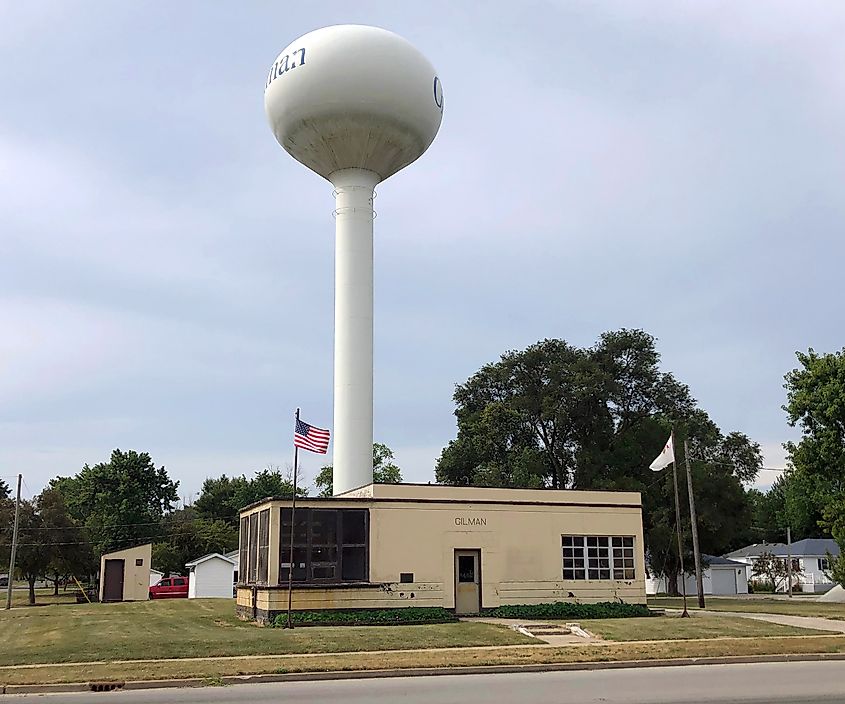 The town hall and water tower.