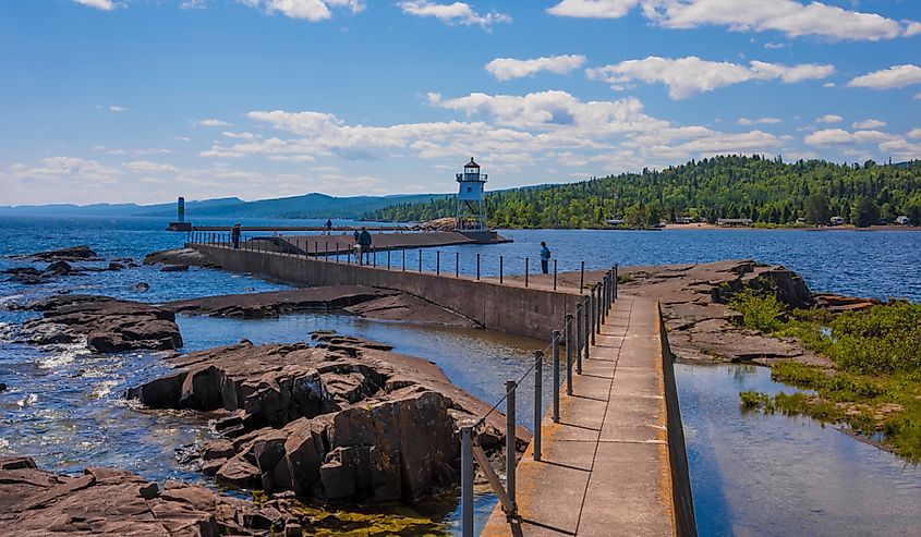 Grand Marais and Sawtooth Mountains on Lake Superior in Minnesota.