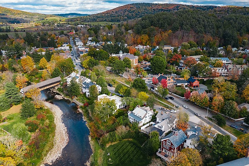 Ottauquechee River flows through Woodstock, Vermont.