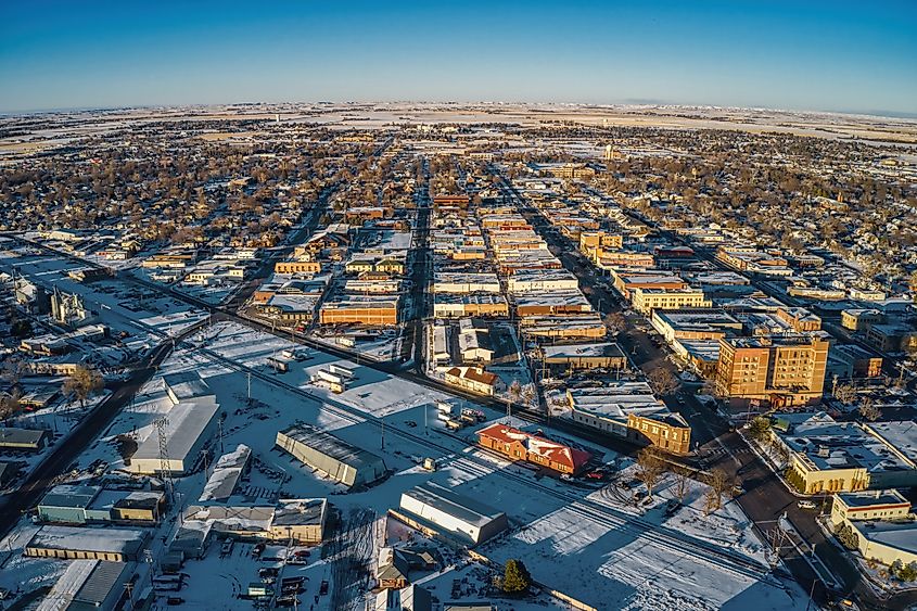 Aerial view of downtown Scottsbluff, Nebraska.