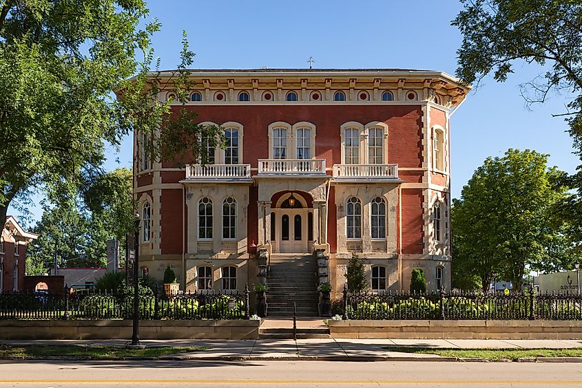 Reddick Mansion sitting in the historical park of Ottawa, Illinois,