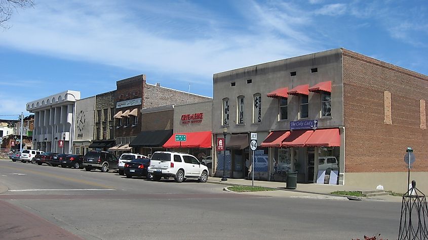 Eastern side of the 100 block of S. Fourth Street (Kentucky Route 121) in downtown Murray, Kentucky, USA.