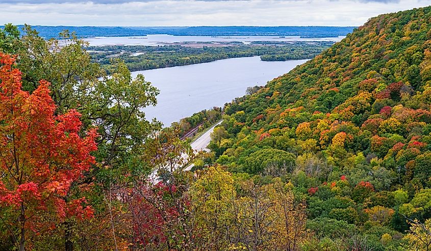 Overlooking mississippi river from great river bluffs state park in driftless region of southeastern minnesota