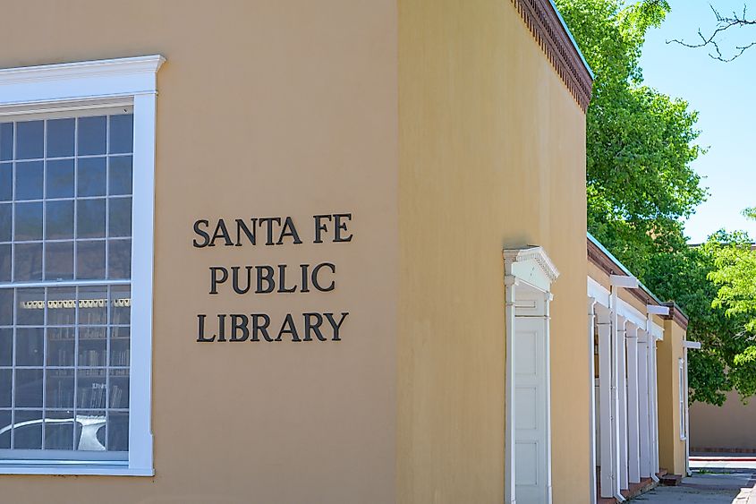 Santa Fe, NM, USA - May 16, 2025: The Main Branch of the Santa Fe Public Library on Washington Avenue in Downtown Santa Fe