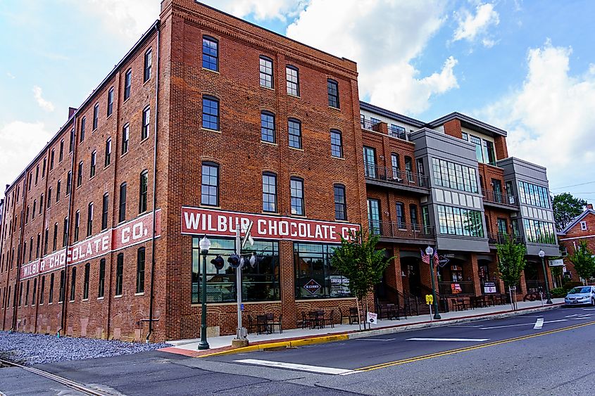 The former Wilbur Chocolate factory has been refurbished into a hotel, restaurant, and food market in Lititz, PA.