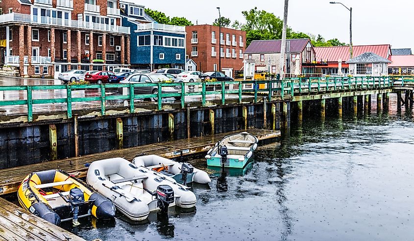 Colorful boats in the Marina Harbor in Castine, Maine.