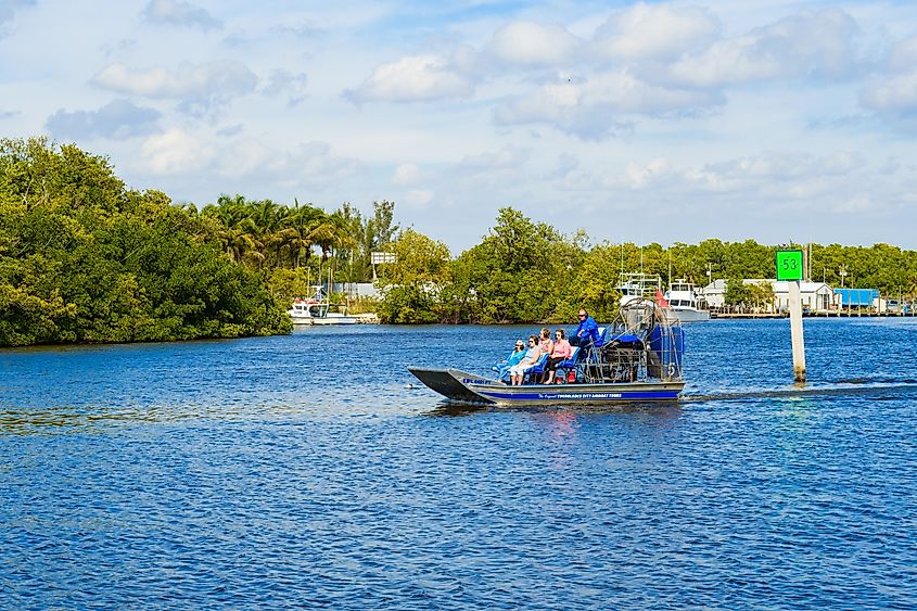 The small coastal town of Everglades City, Florida, set along the Barron River