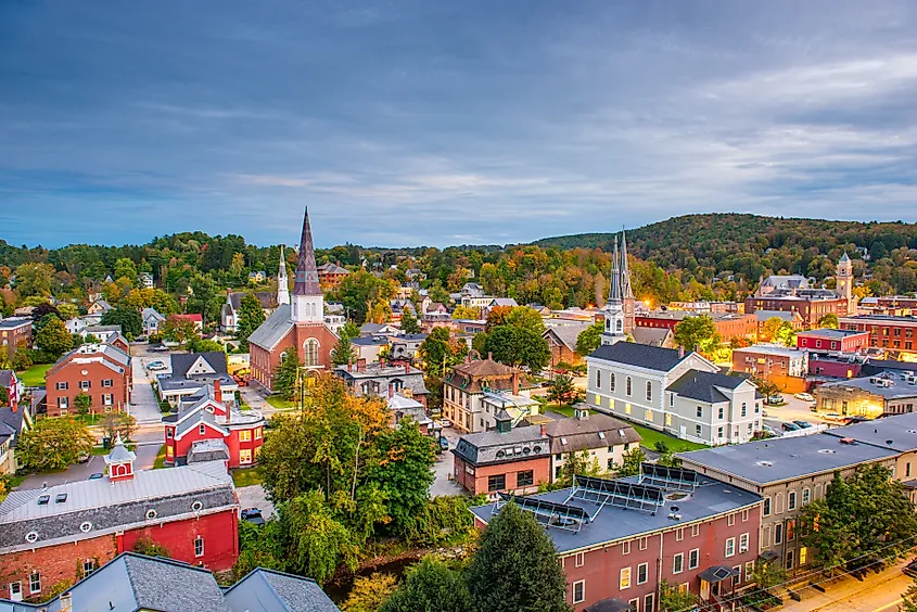 The townscape of Montpelier, Vermont, amid fall foliage