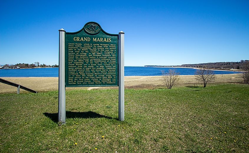 Historical marker in the small town of Grand Marais.