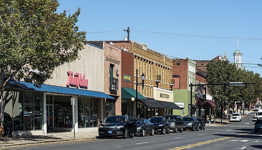 Looking down South Main Street in Lexington, North Carolina.