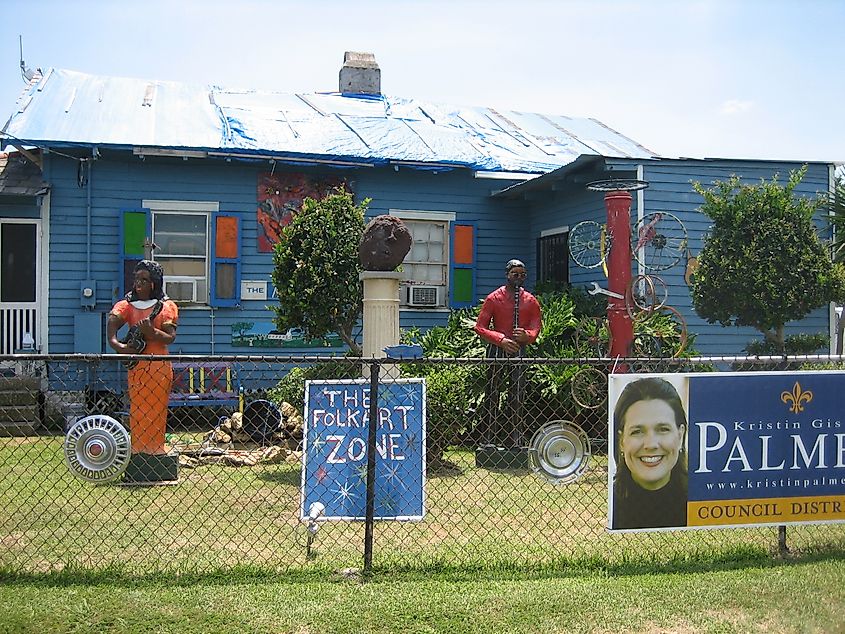 A folk art-decorated house in the Algiers neighborhood of New Orleans