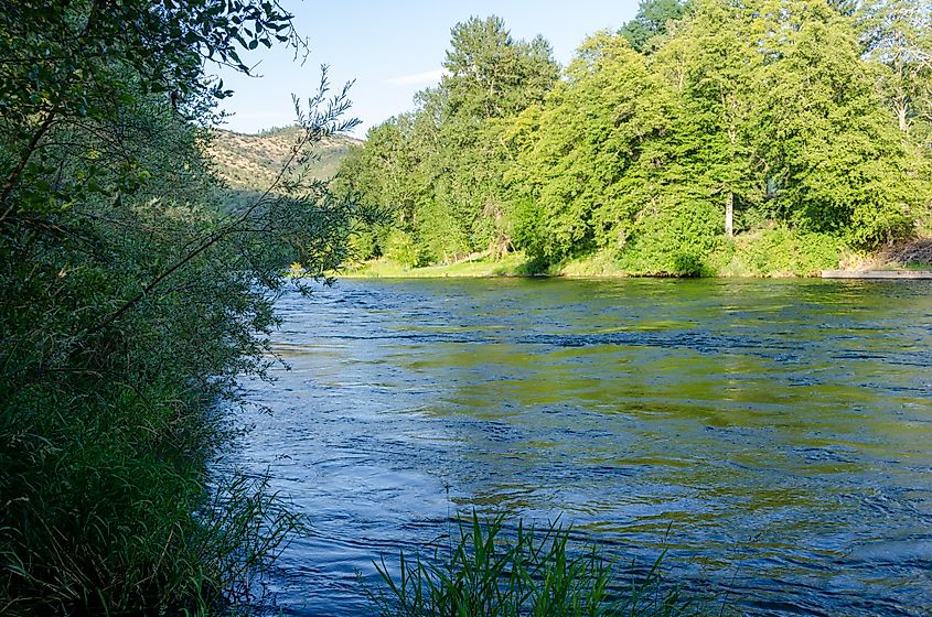 The Rogue River flowing through Valley of the Rogue State Park, Oregon.