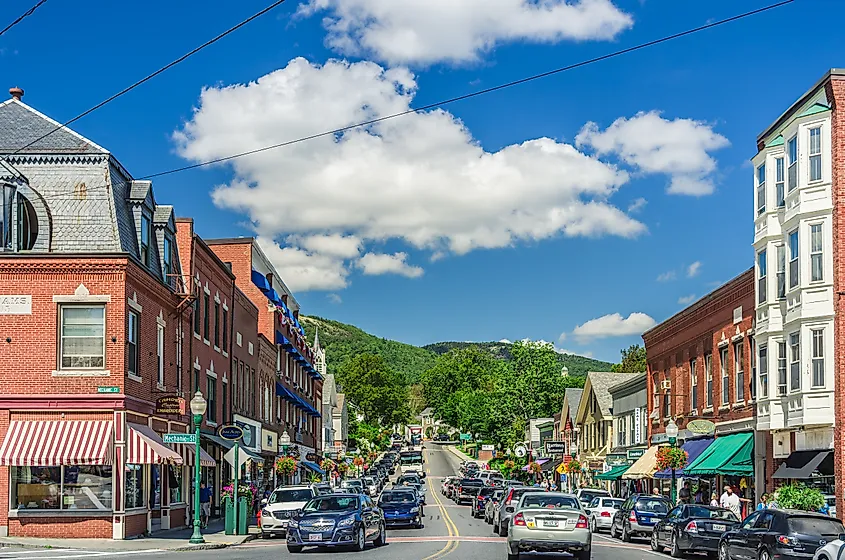 Downtown street in Camden, Maine.