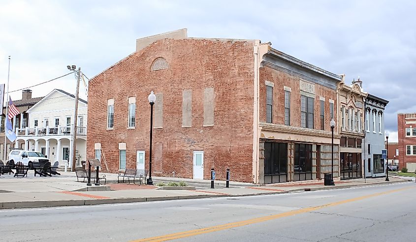 The historic buildings in the townscape of Elizabethtown, Kentucky.