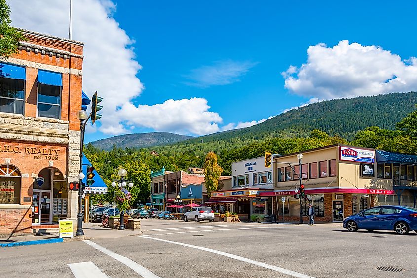 Baker Street in the town center of Nelson, BC, Canada