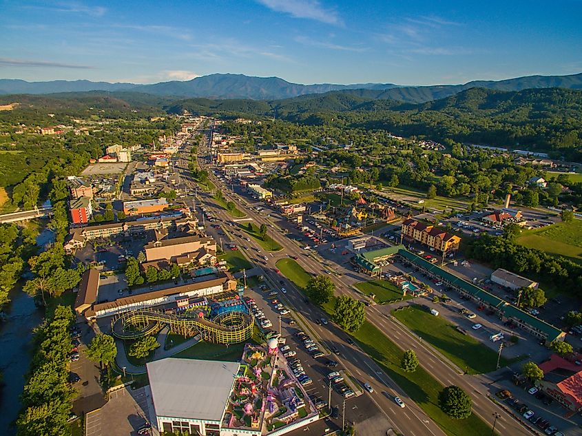 Aerial view of Pigeon Forge, Tennessee.