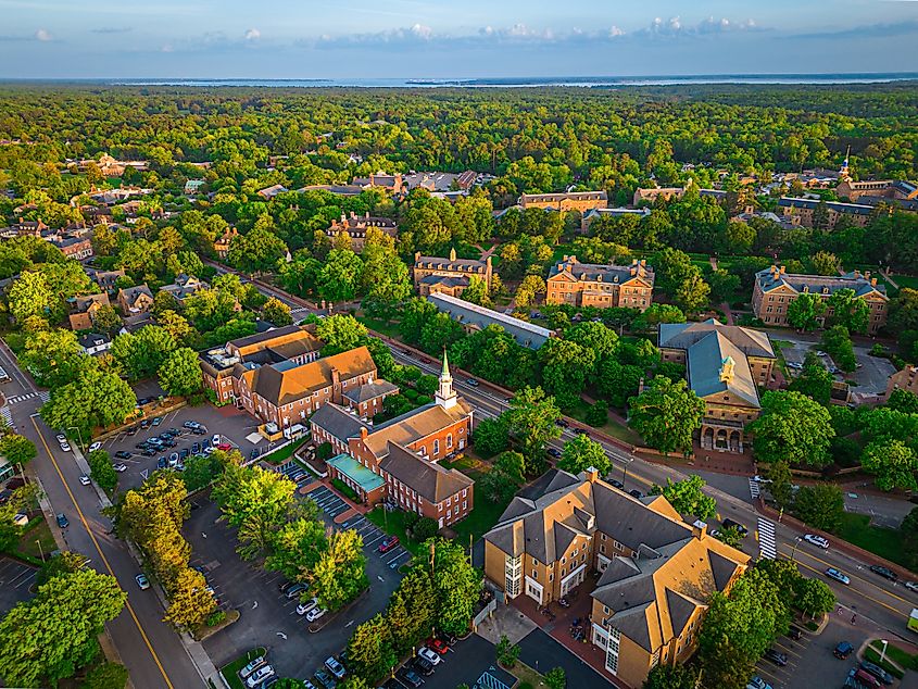 Aerial view of Williamsburg, Virginia.