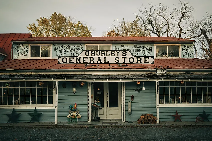 OHurleys General Store vintage sign, Shepherdstown, West Virginia. Image credit: Jonbilous - stock.adobe.com.