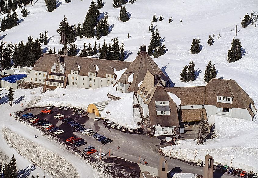 The iconic Timberline Lodge in the Mount Hood area.