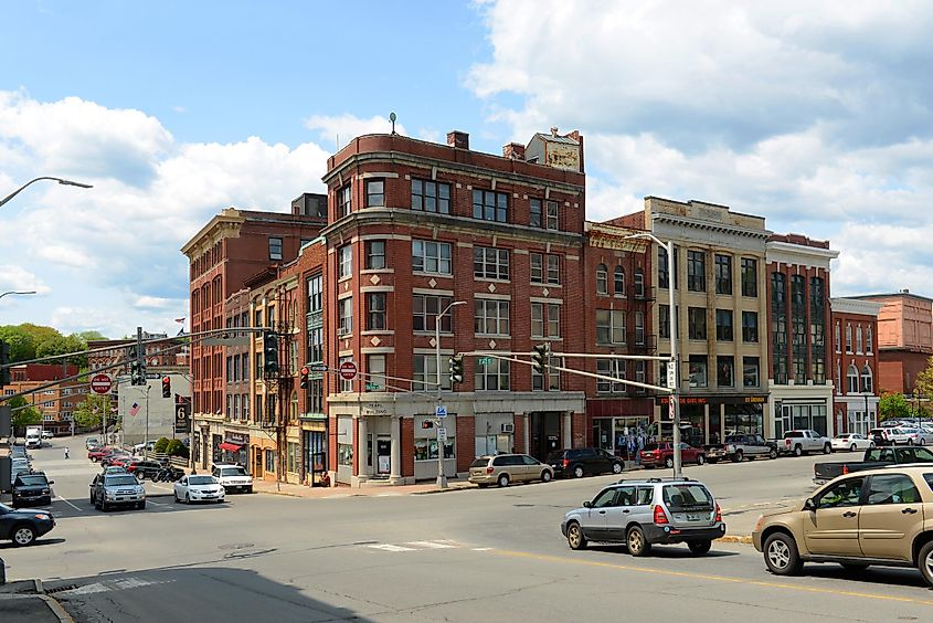 Downtown Bangor, Maine at State Street and Harlow Street Intersection.