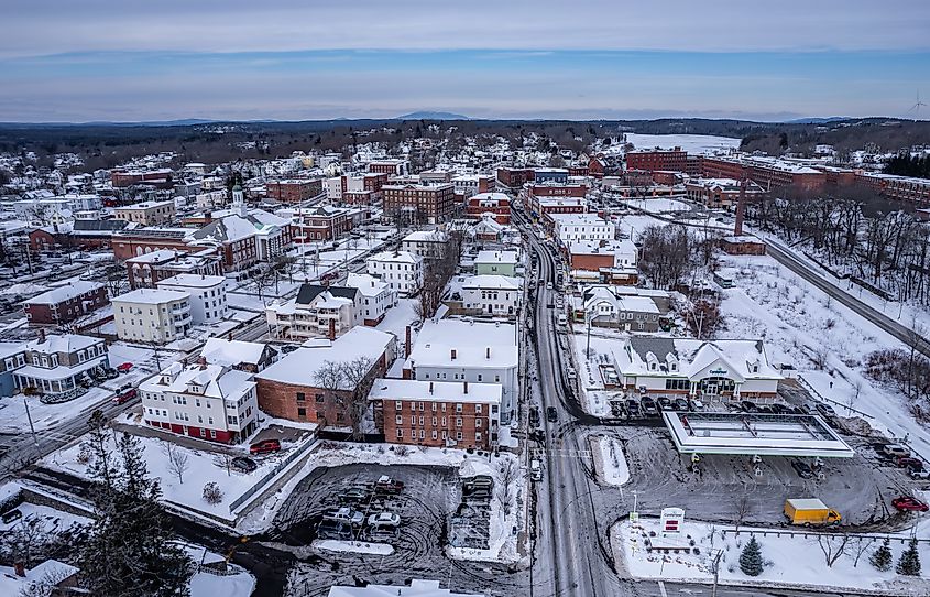 Aerial view of Gardner, Massachusetts, in winter.