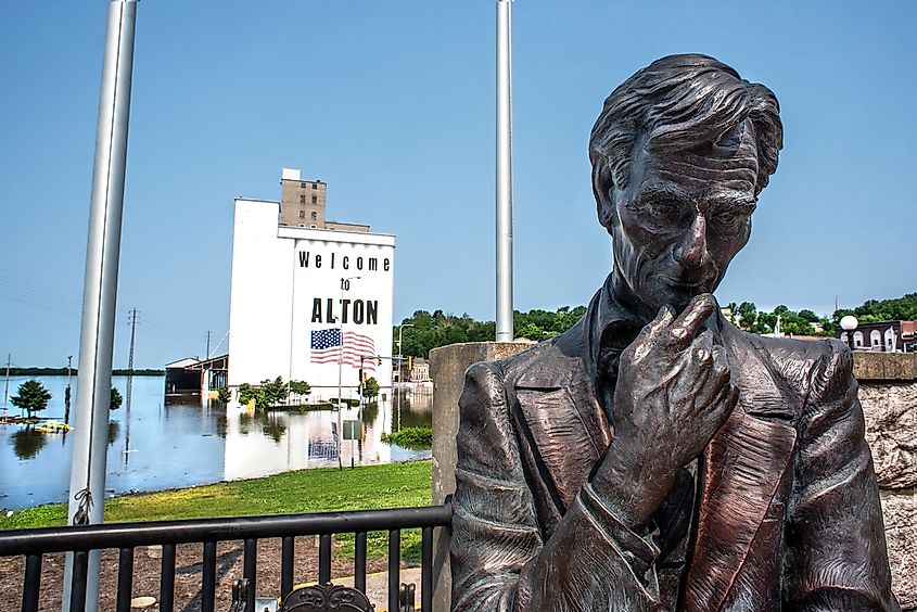 A statue of Abraham Lincoln in Alton, Illinois.