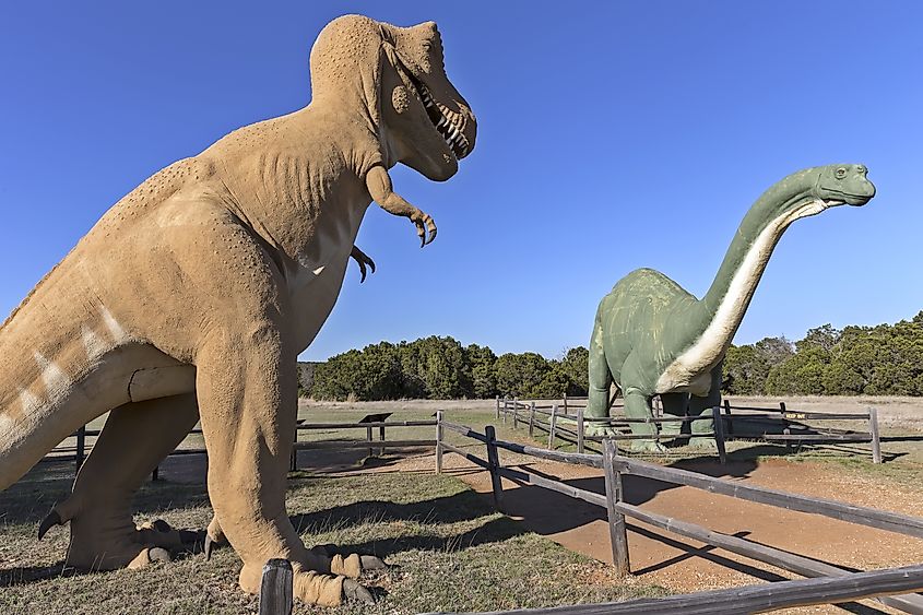 Dinosaur statues in the Dinosaur Valley State Park in Texas.