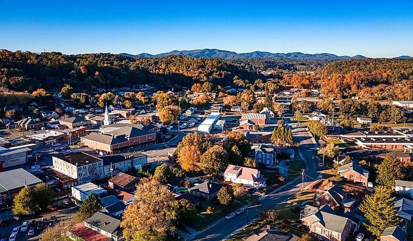 Aerial sunset during the fall in Ellijay Georgia at the Georgia Mountains