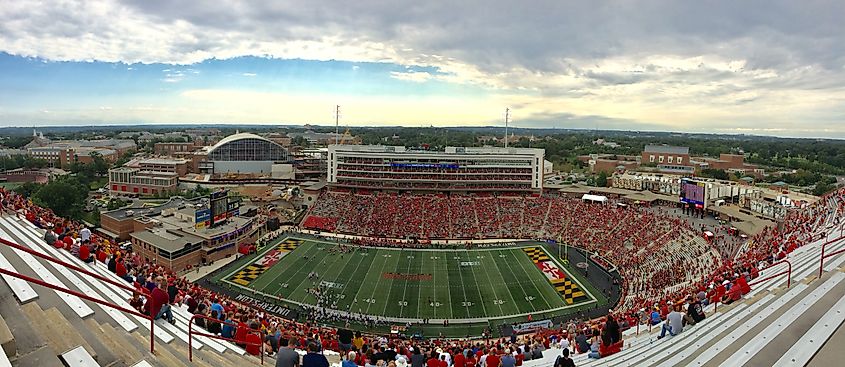 A panoramic photo from the top of Maryland Stadium during the Maryland vs. Michigan game