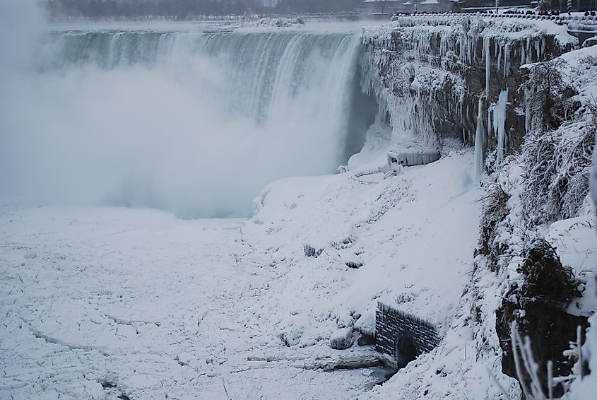 View of Niagara Falls during winter.