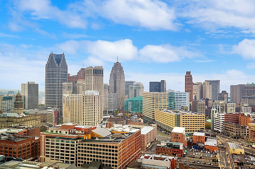 Aerial view of downtown Detroit in Michigan.