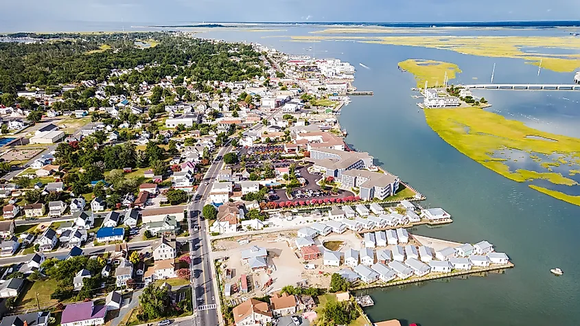 Aerial view of Chincoteague Island in Virginia.