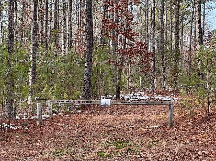 Chesterfield State Forest gate in Chesterfield County, Virginia.