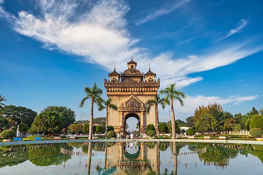 Vientiane Laos, city skyline at Patuxai (Patuxay).