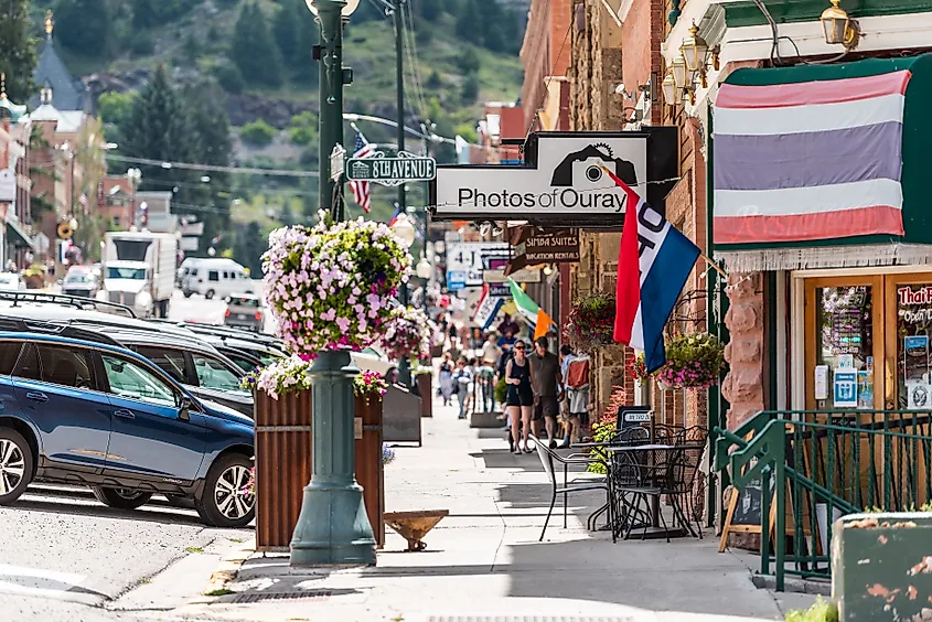 Local businesses in downtown Ouray, Colorado.