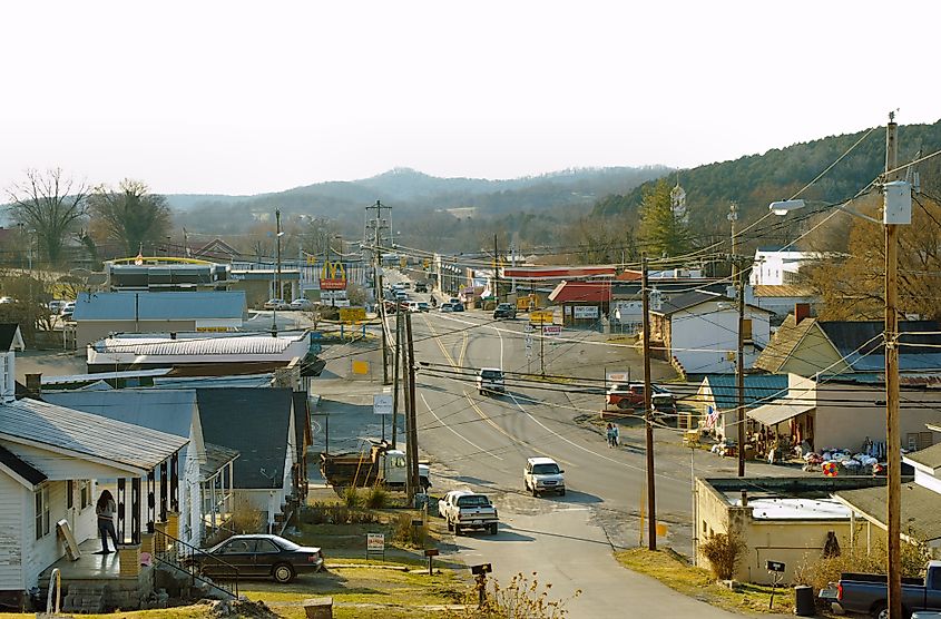 Main Street (US Route 70S) seen from Summit Street in Woodbury, Tennessee