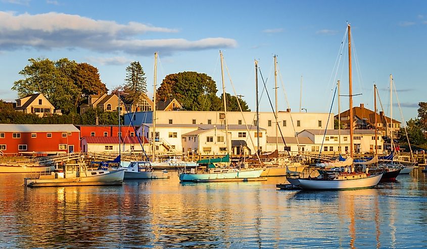 Beautiful Harbour with Anchored Boats at Sunset. Camden