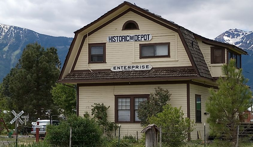 Historic railroad depot in Enterprise, Oregon.