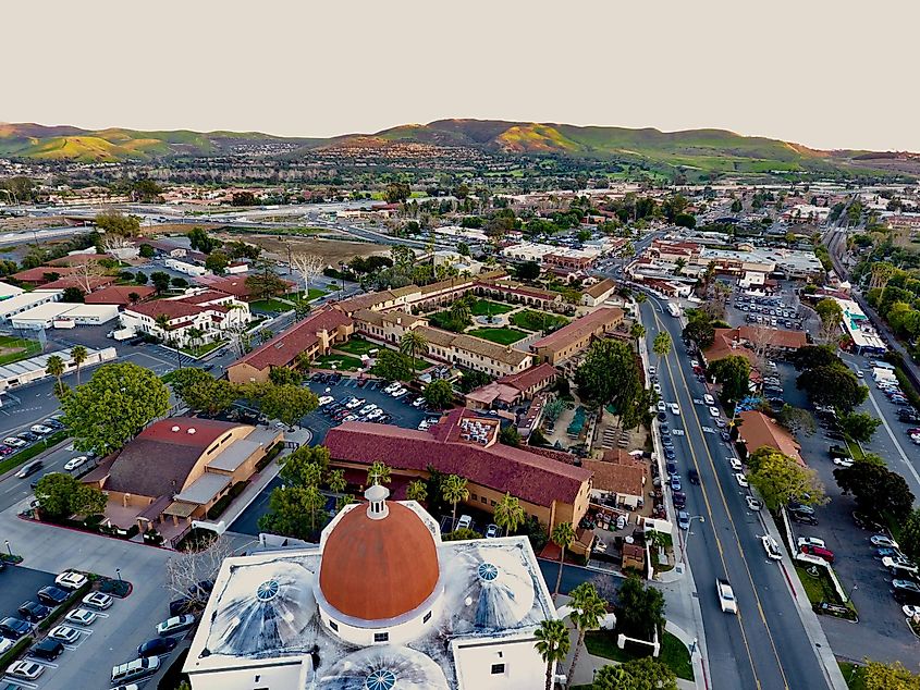 Aerial view of the historic town of San Juan Capistrano.