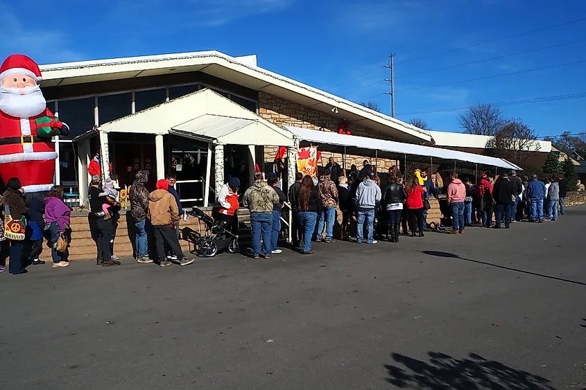 Crowds waiting to see Christmas displays in Hermitage, Pennsylvania.