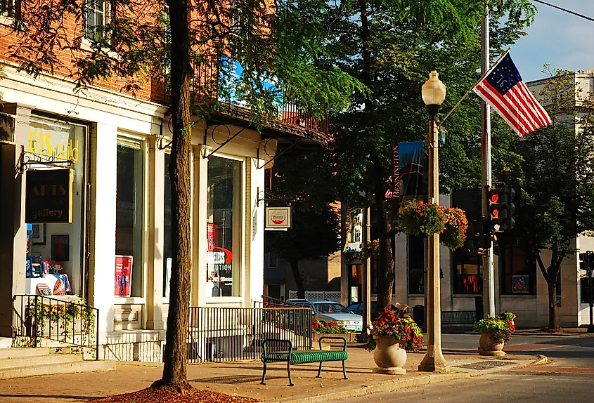 The downtown district of Bennington, Vermont.