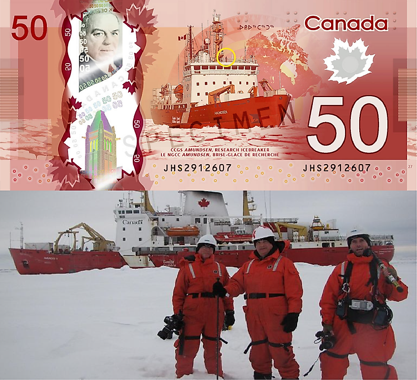 Top image show the back of the Canadian 50-dollar bill.