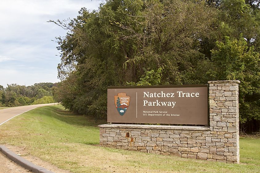 Natchez Trace Parkway sign at Southern Terminus.