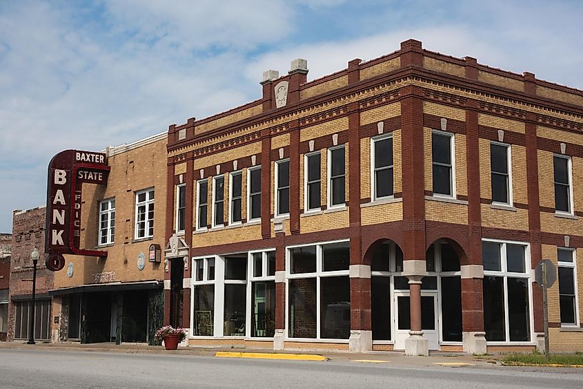 The Baxter State Bank building located on old Route 66 in Baxter Springs, Kansas.