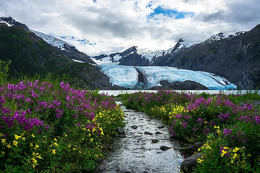 Portage Glacier and Portage Lake in Alaska.