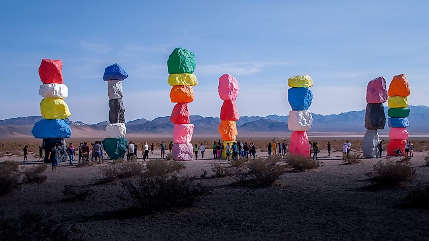Seven Magic Mountain art installation on the desert of Las Vegas.