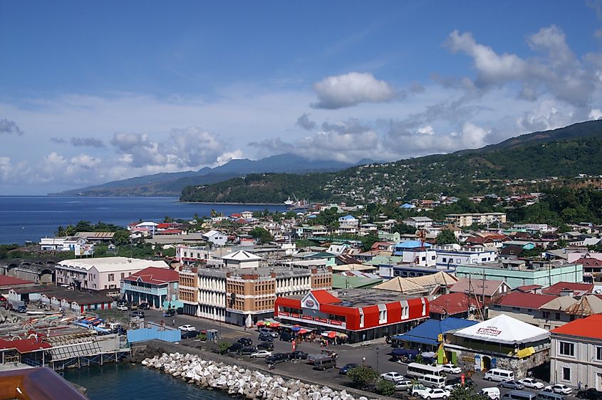 Roseau, Dominica, looking north towards the commercial seaport and harbor. Source: Wikimedia/reivax