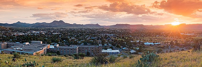 Sunset Panorama of Alpine and Sul Ross State University - Brewster County.