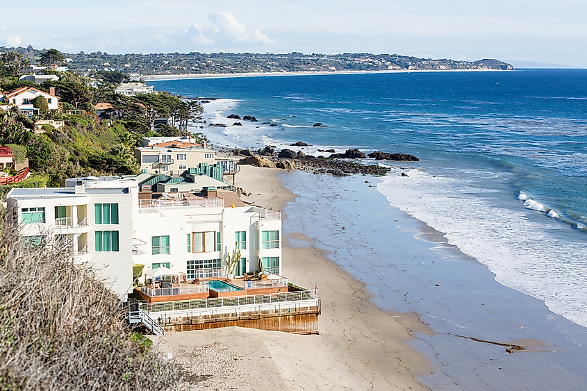 Houses by ocean in Malibu, California.