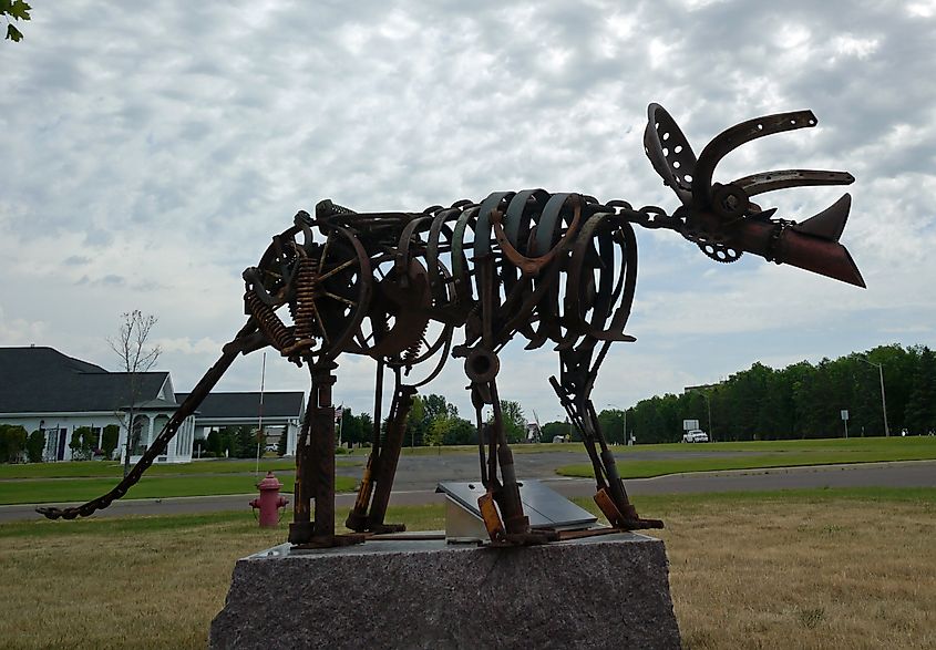 Dinosaur statues outside a city office in Milbank, South Dakota. 